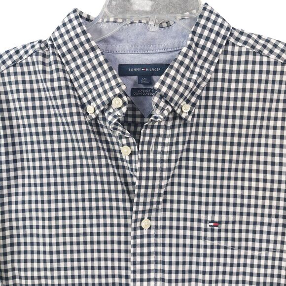Tommy Hilfiger Shirt Mens Large Blue Gingham Button Down Classic Fit Long Sleeve - Picture 3 of 10